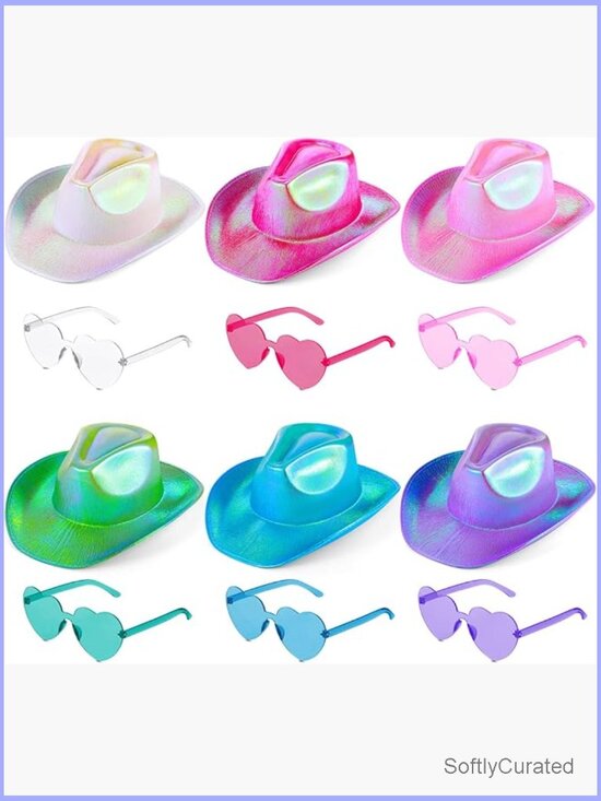 Holographic Space Cowgirl Hat with Rimless Heart Sunglasses Set main image 5